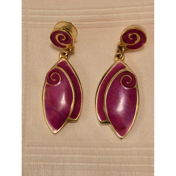 Gold-Plated Pink Swirl Drop Post Earrings By Berebi Designer Jewelry - Picture 1 of 7